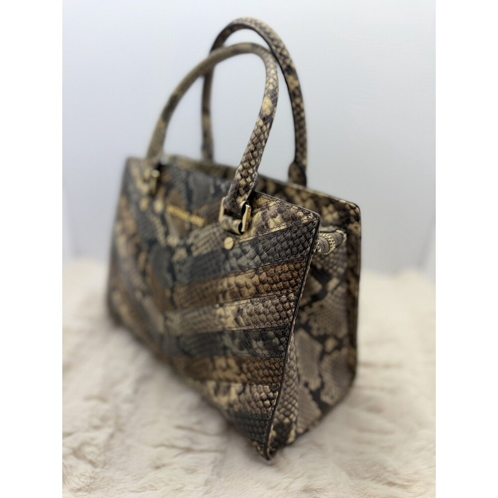 Michael Kors Selma Medium Satchel Python Embossed Leather Brown Chevron Bag - Picture 5 of 12
